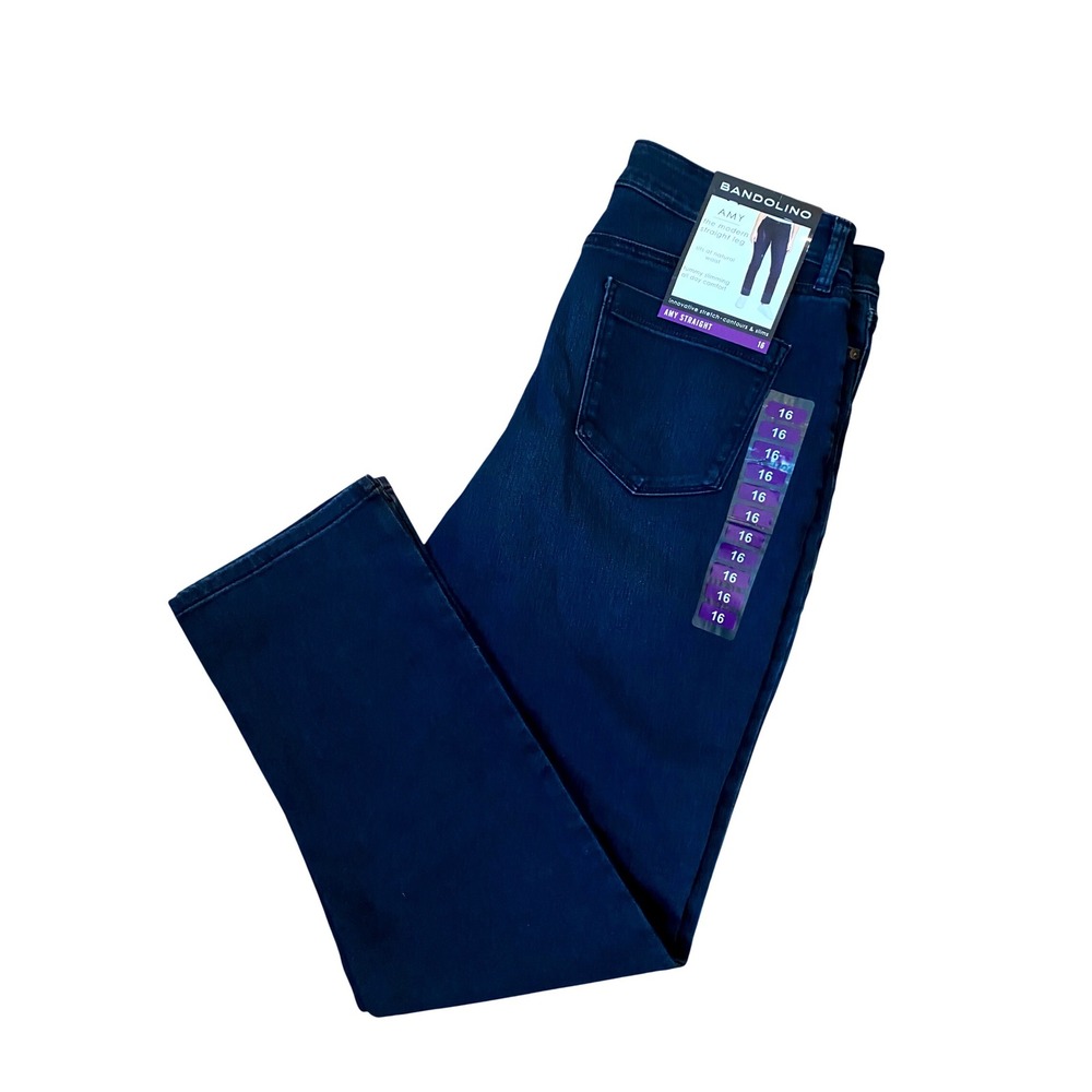 NWT has Bandolino Amy Straight Leg Jeans Womens 16 Indigo Blue Tummy Slimming